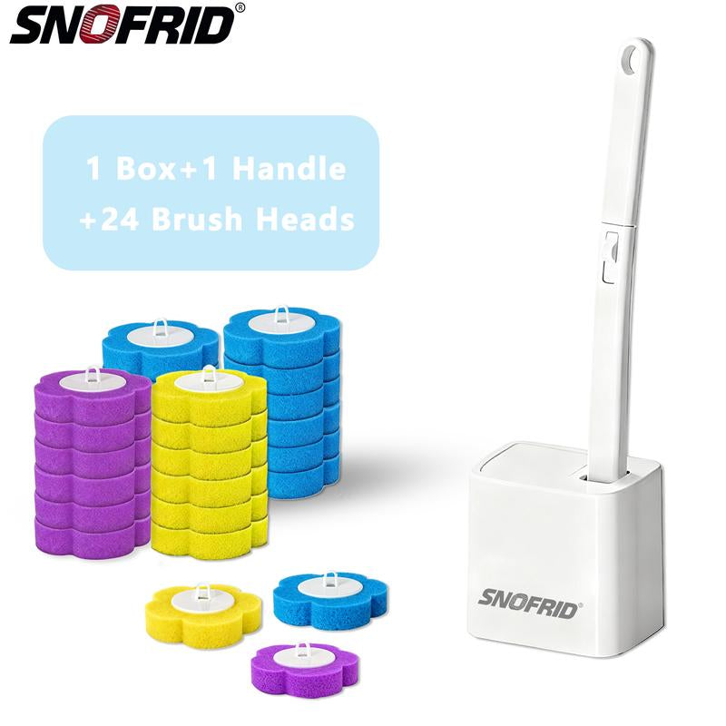Snofrid Disposable Toilet Brush, Toilet Bowl Wand Holder Set with 24PCS Cleaner Refills, Bathroom Cleaning System for Sink Bathtub Drain Wash Basin Urinal，Wall-Mount Scrubbing Toilet Brush Bathroom Cleaning Kit