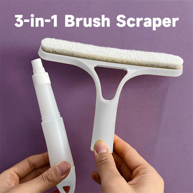3-In-1 Glass Cleaner Scraper + Squeegee + Scrubber + Spray in One Design, Easy to Deal with Home Windows, Mirrors and Car Windscreen Cleaning! Efficient Cleaning, One Scrape and You'Re Clean!
