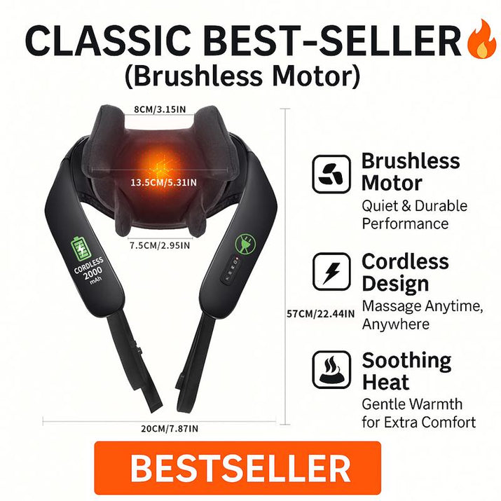 MASGRE Cordless Neck and Shoulder Massager with Heat – 6D Deep Kneading Electric Massage Pillow for Neck, Back, Legs, and Full Body Relaxation – Perfect for Home, Office and Car – Holiday Gift Idea Relaxing