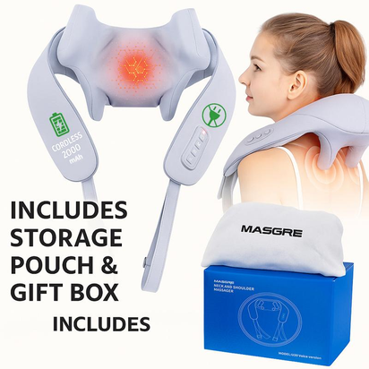 MASGRE Cordless Neck and Shoulder Massager with Heat – 6D Deep Kneading Electric Massage Pillow for Neck, Back, Legs, and Full Body Relaxation – Perfect for Home, Office and Car – Holiday Gift Idea Relaxing