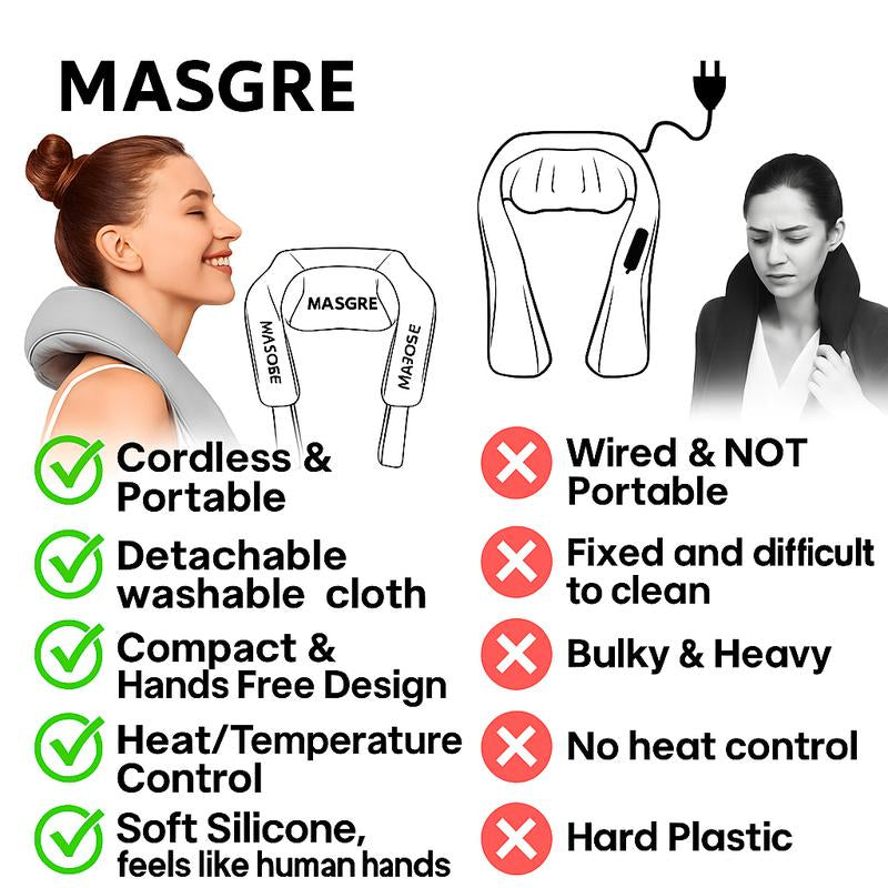 MASGRE Cordless Neck and Shoulder Massager with Heat – 6D Deep Kneading Electric Massage Pillow for Neck, Back, Legs, and Full Body Relaxation – Perfect for Home, Office and Car – Holiday Gift Idea Relaxing