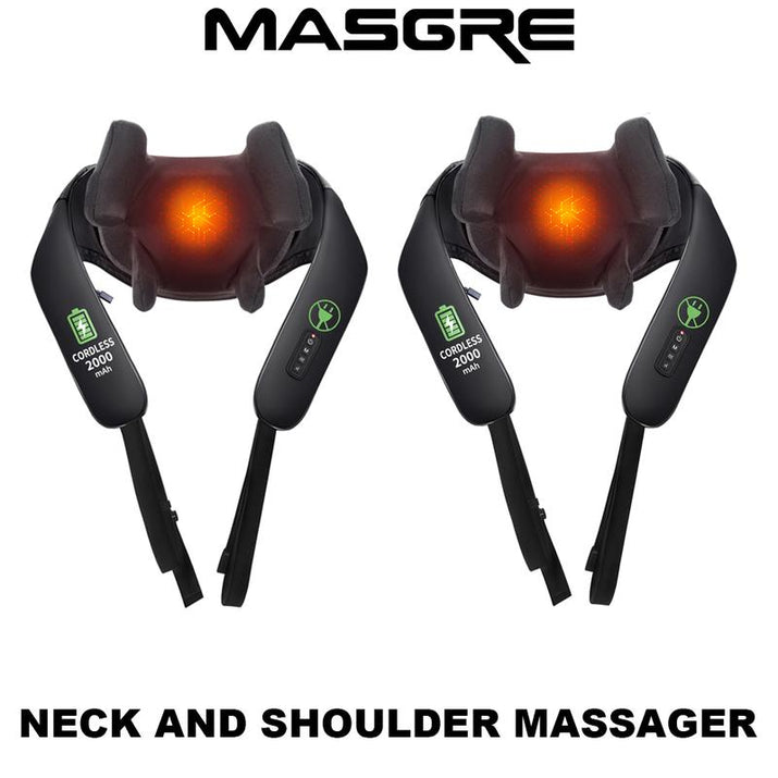 MASGRE Cordless Neck and Shoulder Massager with Heat – 6D Deep Kneading Electric Massage Pillow for Neck, Back, Legs, and Full Body Relaxation – Perfect for Home, Office and Car – Holiday Gift Idea Relaxing