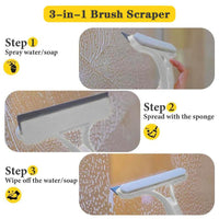 3-In-1 Glass Cleaner Scraper + Squeegee + Scrubber + Spray in One Design, Easy to Deal with Home Windows, Mirrors and Car Windscreen Cleaning! Efficient Cleaning, One Scrape and You'Re Clean!